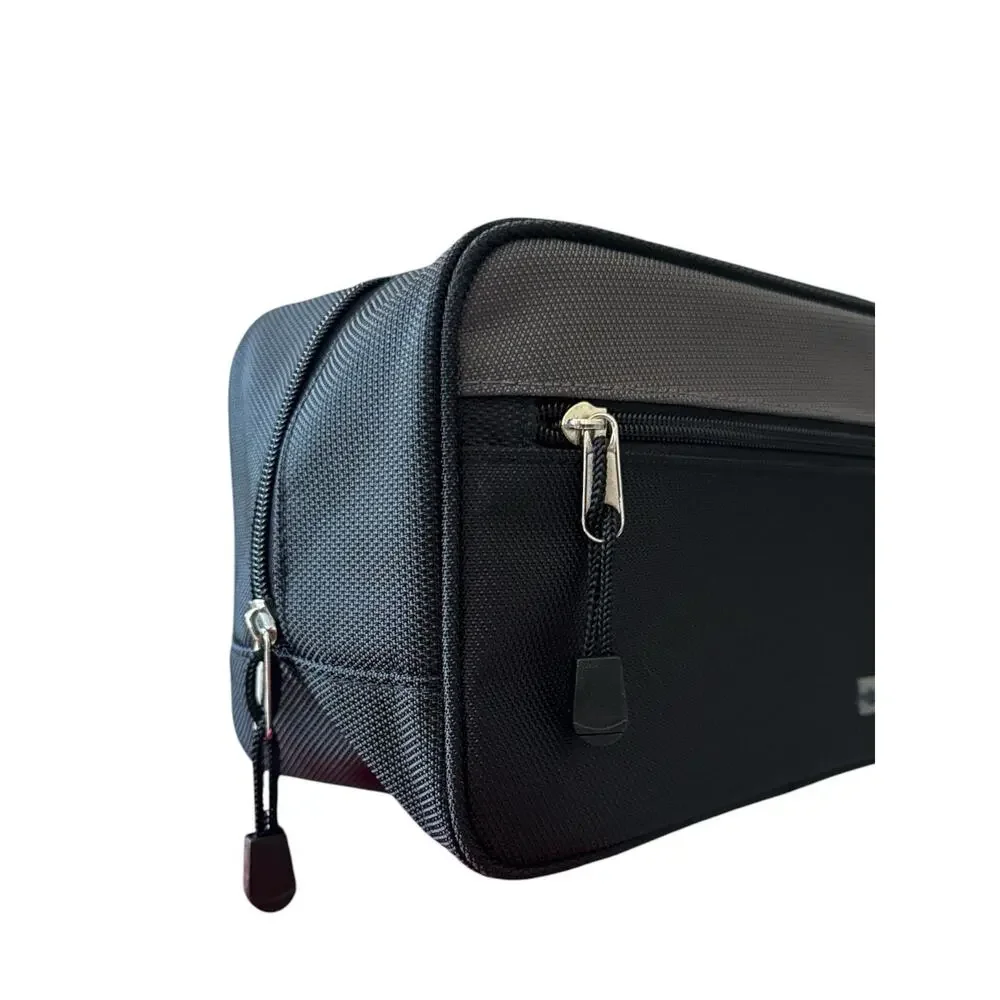 Dockers Mens Travel Kit Bag Toiletry Case Black Nylon Canvas Zipper Logo Durable